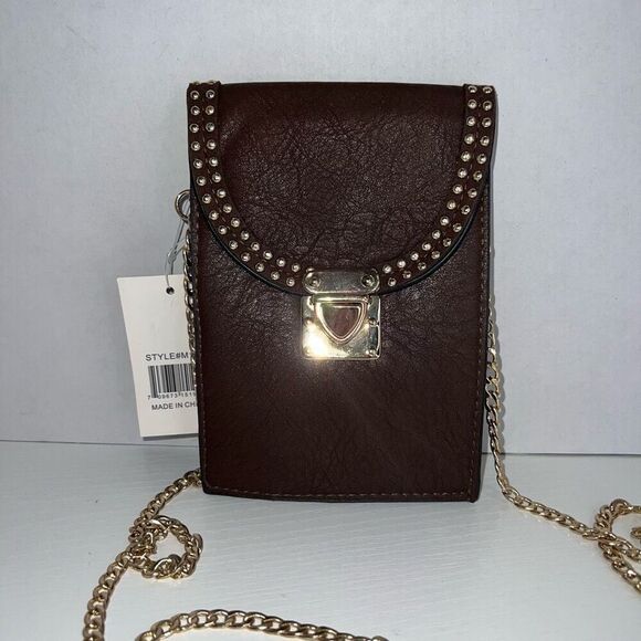 Crossbody Phone Purse Black With Gold Studs With Two Pockets Women’s Shoulder - Picture 1 of 5